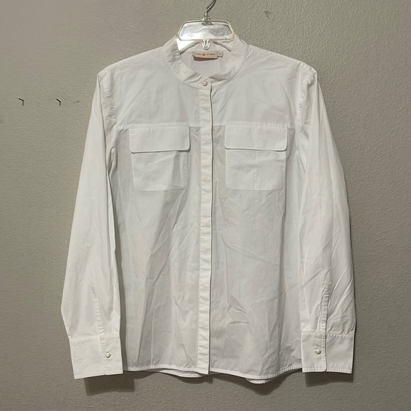 TORY BURCH WOMEN'S ALLISON POPLIN WHITE BUTTON DOWN TOP - Picture 1 of 15